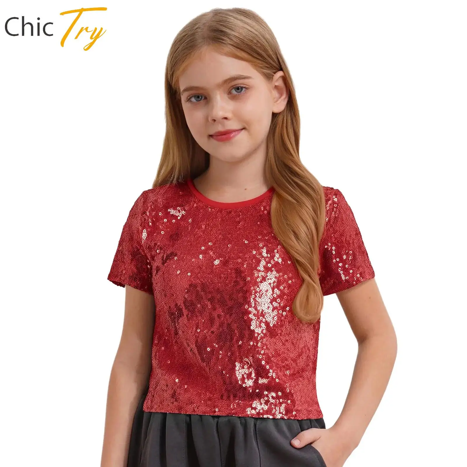 Kid Girl Jazz Dance Tops Short Sleeve Sparkling Sequin Crop Top Costume for Hip-Hop Performance Dance Party Festival School Show
Kid Girl Jazz Dance Tops Short Sleeve Sparkling Sequin Crop Top Costume for Hip-Hop Performance Dance Party Festival School Show