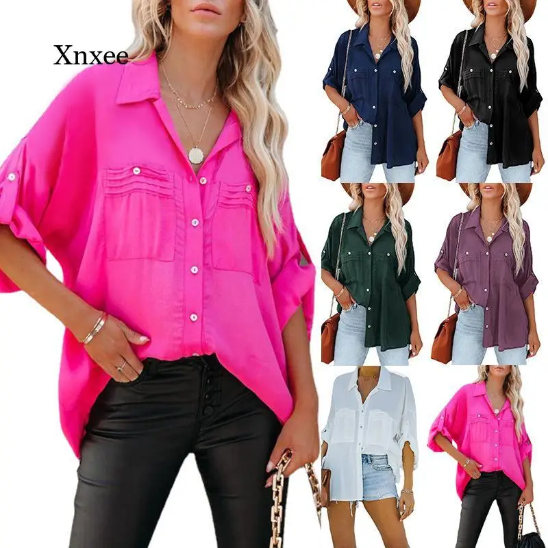 Fashion Pocket Solid Blouse Elegant Patchwork Office Tops Loose Long Sleeves Lady Shirt Women Casual Turn-Down Collar Button Top
Fashion Pocket Solid Blouse Elegant Patchwork Office Tops Loose Long Sleeves Lady Shirt Women Casual Turn-Down Collar Button Top