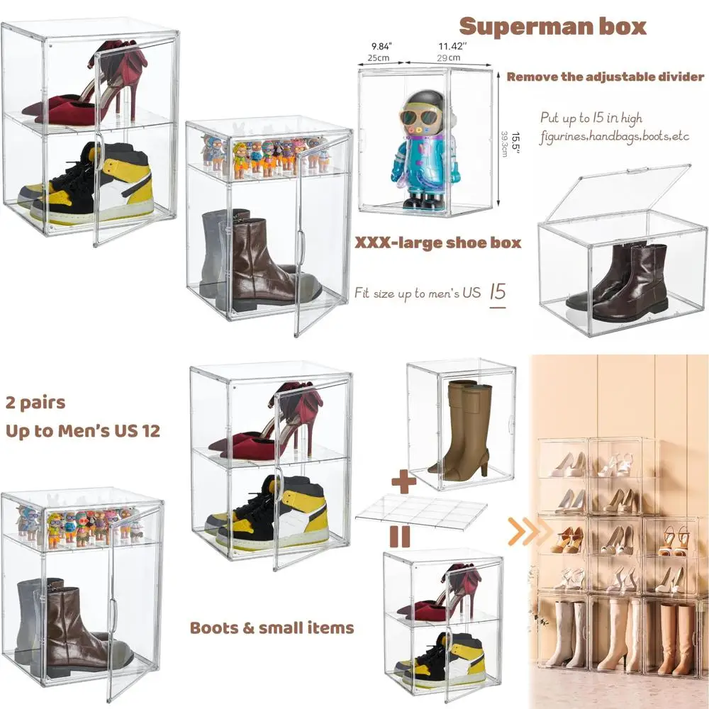 2-Tier Clear Acrylic Shoe Display Case with Adjustable Divider, 2-Pack Stackable Storage Boxes
2-Tier Clear Acrylic Shoe Display Case with Adjustable Divider, 2-Pack Stackable Storage Boxes