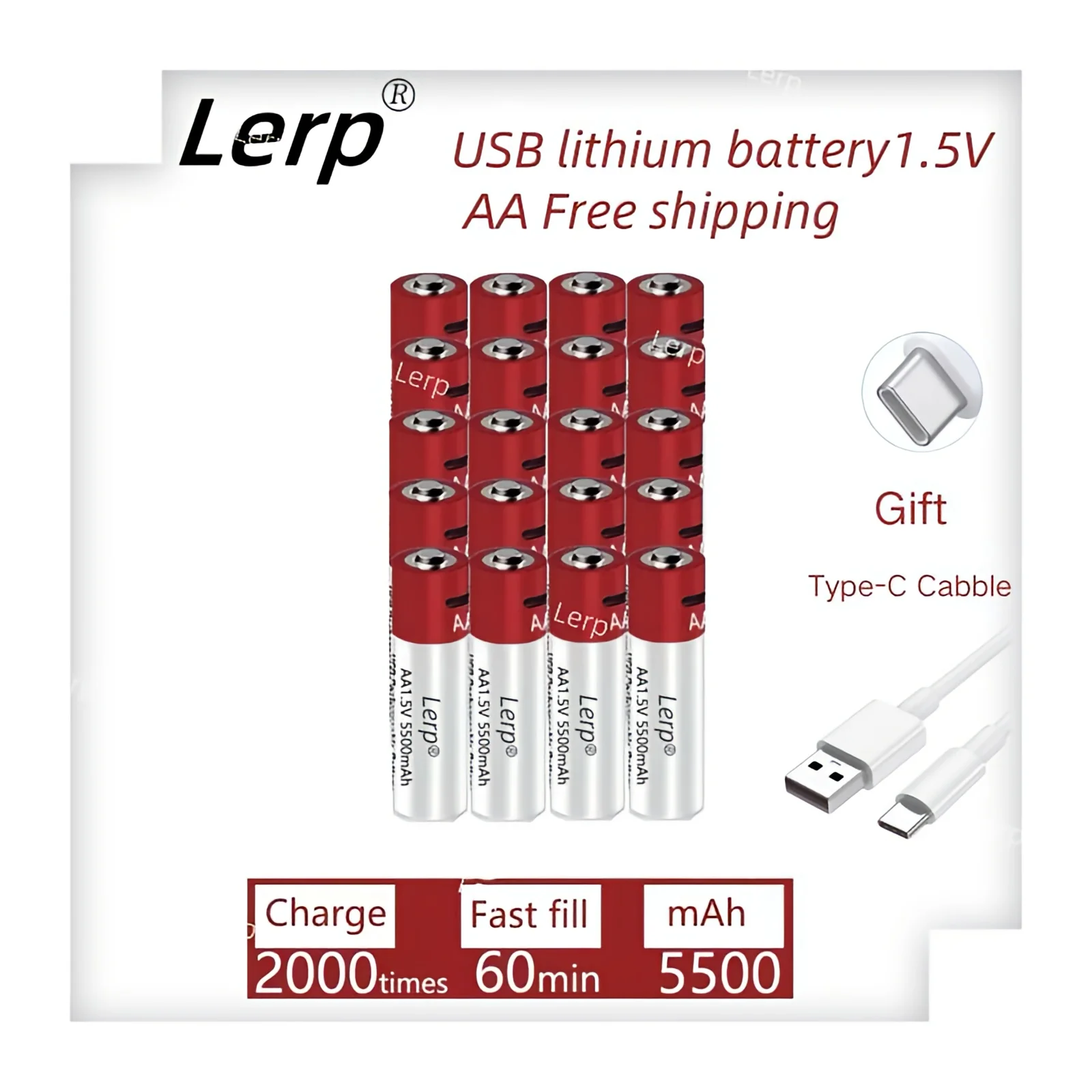 2025 AA 1.5V 5500mAh USB rechargeable lithium battery, toy watch MP3、 Keyboard, rechargeable battery, including charging cable
2025 AA 1.5V 5500mAh USB rechargeable lithium battery, toy watch MP3、 Keyboard, rechargeable battery, including charging cable