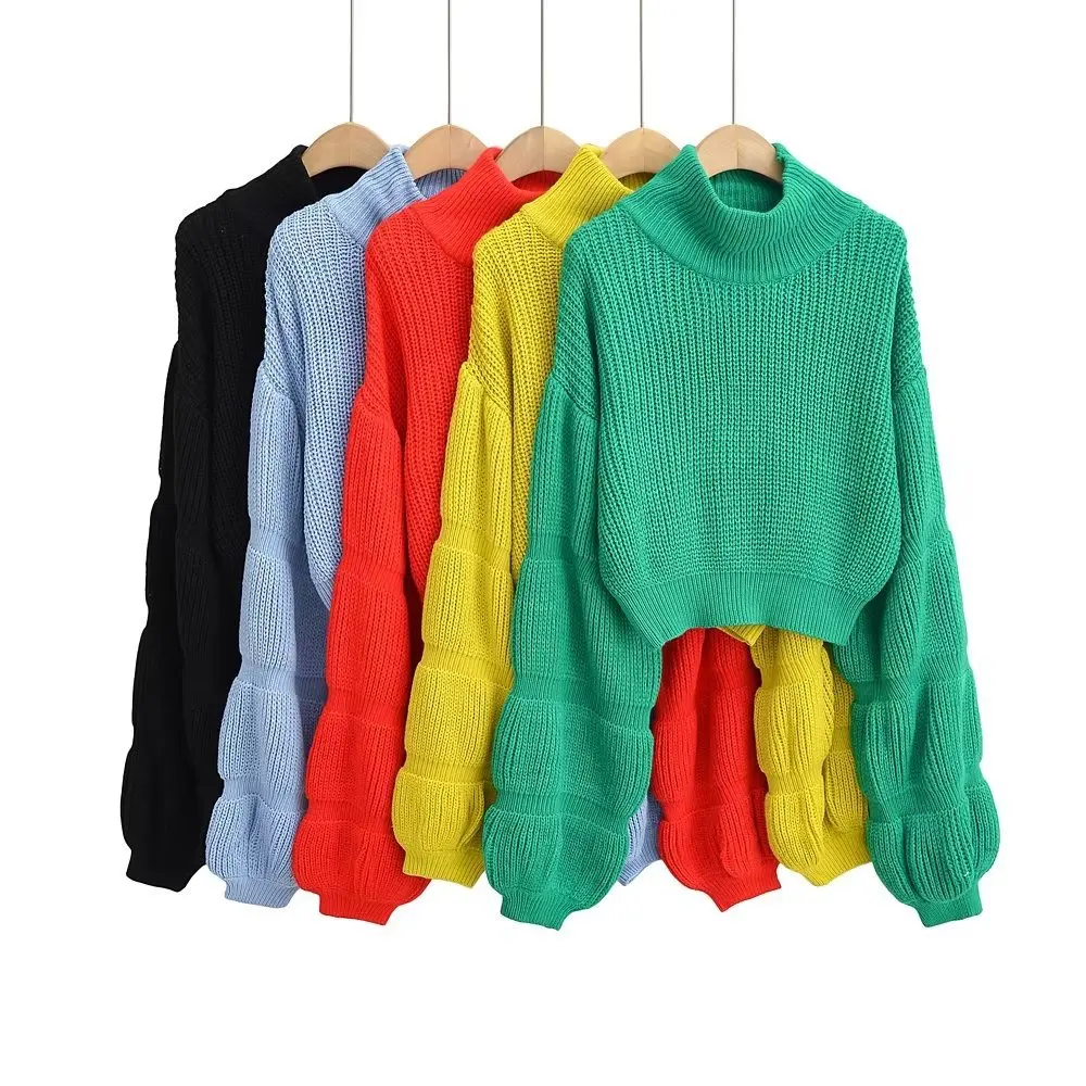 Autumn and Winter Knitted Sweater Jumper Women Europe and American Fashion Trend Solid Color High Neck Bubble Sleeve Short Tops
Autumn and Winter Knitted Sweater Jumper Women Europe and American Fashion Trend Solid Color High Neck Bubble Sleeve Short Tops