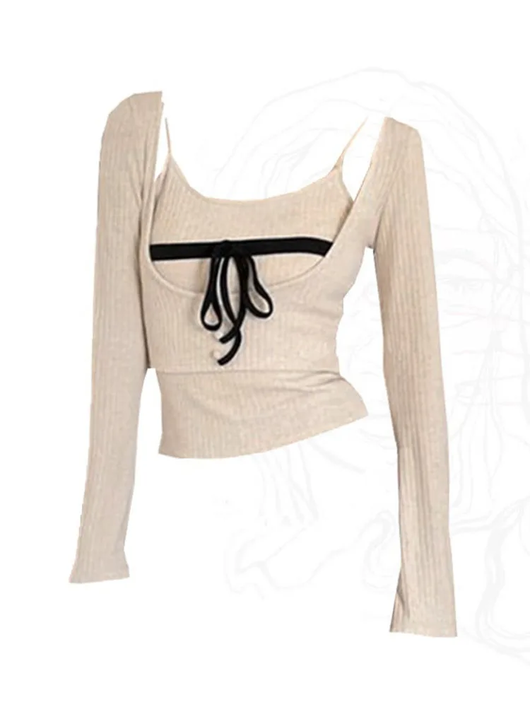 2000s Aesthetics Fashion Outfits 2 Piece Set Gyaru Lace Up Bow Slim Vest + Square Collar Beige Knitted Crop Top Autumn Winter
2000s Aesthetics Fashion Outfits 2 Piece Set Gyaru Lace Up Bow Slim Vest + Square Collar Beige Knitted Crop Top Autumn Winter