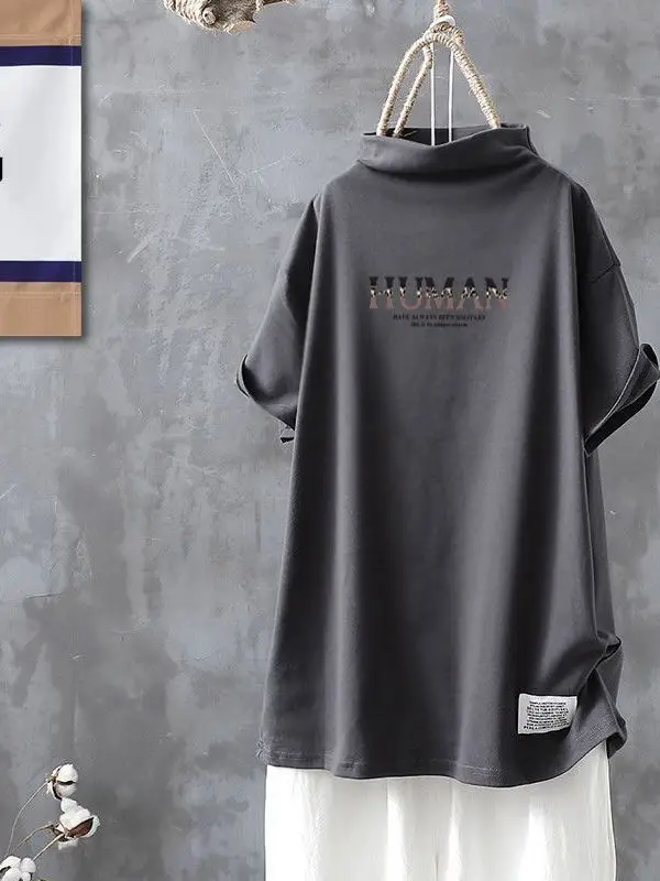Pure Cotton Short Sleeve T-Shirt Women Summer Half High Collar Top Breathable Comfortable Casual Fashion Basic Style Loose Fit
Pure Cotton Short Sleeve T-Shirt Women Summer Half High Collar Top Breathable Comfortable Casual Fashion Basic Style Loose Fit