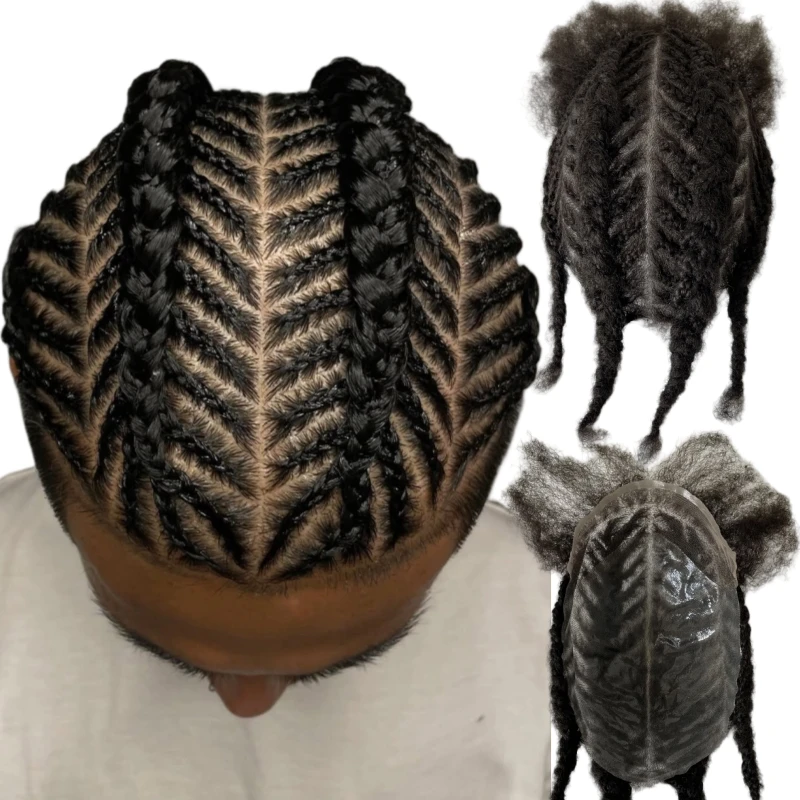Brazilian Virgin Human Hair Replacement #1B Black Color Root Afro Fishbone Cornrow Braids BIO Toupee 8x10 Units for Black Men
Brazilian Virgin Human Hair Replacement #1B Black Color Root Afro Fishbone Cornrow Braids BIO Toupee 8x10 Units for Black Men