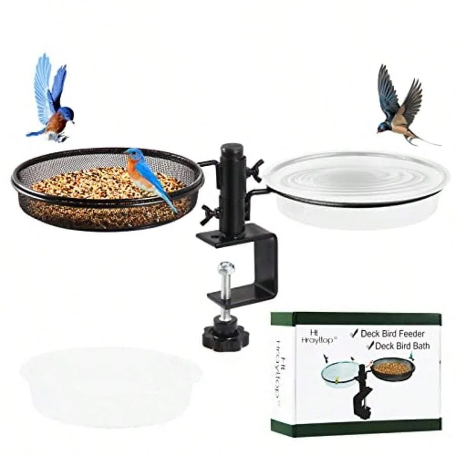 Deck Bird Feeders With Metal Mesh Tray And 2 Water Bowls - Detachable Adjustable Heavy Duty Clamp Bracket Rail Bird Bath Balcon
Deck Bird Feeders With Metal Mesh Tray And 2 Water Bowls - Detachable Adjustable Heavy Duty Clamp Bracket Rail Bird Bath Balcon