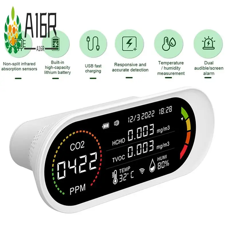 A16R-5 в 1, измеритель качества воздуха TVOC HCHO CO2, измеритель температуры и влажности углекислого газа, монитор качества воздуха
A16R-5 в 1, измеритель качества воздуха TVOC HCHO CO2, измеритель температуры и влажности углекислого газа, монитор качества воздуха