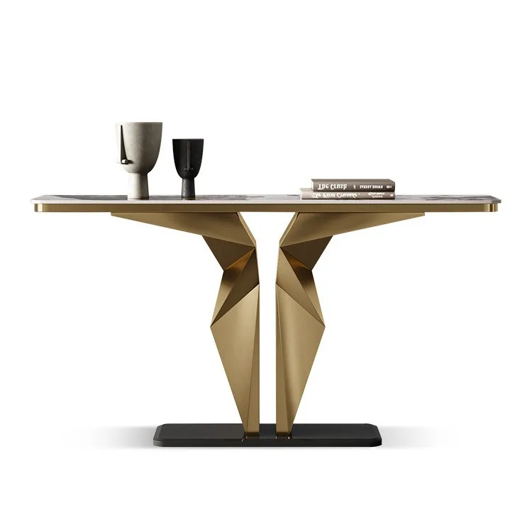 Light luxury style home entrance table Villa living room Stainless steel integrated wall strip slate entrance table
Light luxury style home entrance table Villa living room Stainless steel integrated wall strip slate entrance table