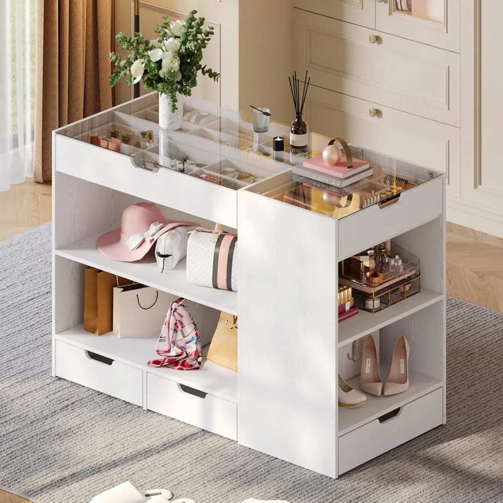 Walk-in Closet Island with 8 Drawers & 2 Shelves - Glass Top Dresser Wardrobe Armoire for Bedroom Storage Organization
Walk-in Closet Island with 8 Drawers & 2 Shelves - Glass Top Dresser Wardrobe Armoire for Bedroom Storage Organization