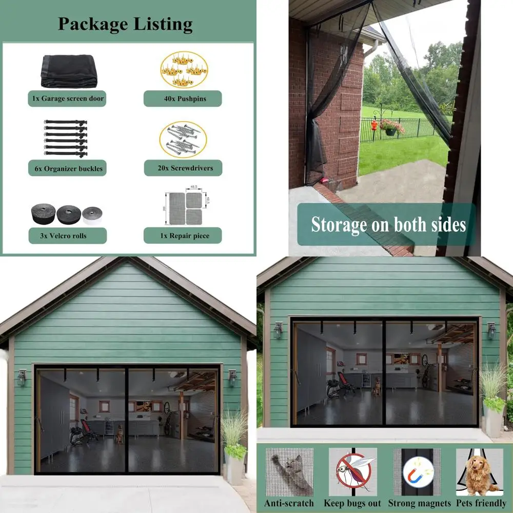 11x10ft Retractable Garage Screen, Heavy-Duty Fiberglass, Pet-Friendly, Weighted Bottom Mesh for 1-Car Garage Doors (Black)
11x10ft Retractable Garage Screen, Heavy-Duty Fiberglass, Pet-Friendly, Weighted Bottom Mesh for 1-Car Garage Doors (Black)