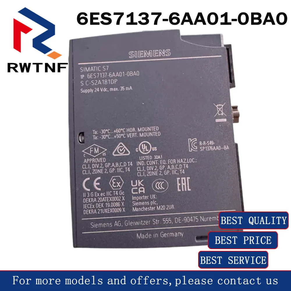Brand New Genuine 6ES7137-6AA01-0BA0 SIEMENS CM PTP Communication Module,100% original warehouse stock
Brand New Genuine 6ES7137-6AA01-0BA0 SIEMENS CM PTP Communication Module,100% original warehouse stock
