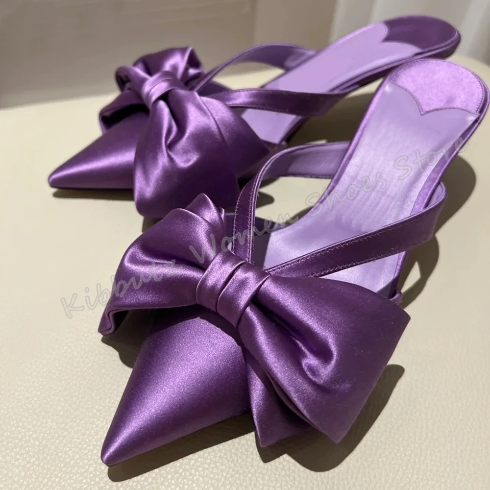 Satin Slippers Butterfly-Knot Pointed Toe Thin Heel Slip-On Solid Purple Shallow Fashion Elegant Sexy High Women Sandals Newest
Satin Slippers Butterfly-Knot Pointed Toe Thin Heel Slip-On Solid Purple Shallow Fashion Elegant Sexy High Women Sandals Newest