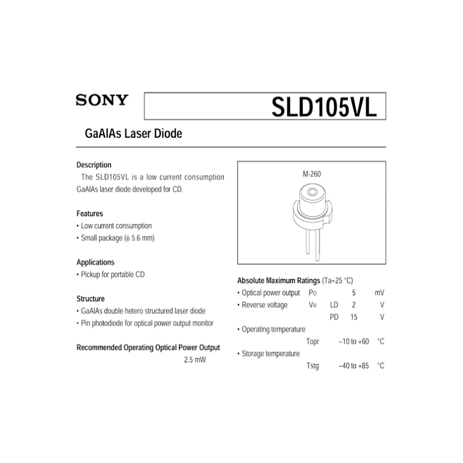 1 шт. Sony новый 790 нм 5 МВт PD лазерный диод SLD105VL инфракрасная лазерная головка источник света однорежимное профессиональное оптическое оборудование
1 шт. Sony новый 790 нм 5 МВт PD лазерный диод SLD105VL инфракрасная лазерная головка источник света однорежимное профессиональное оптическое оборудование