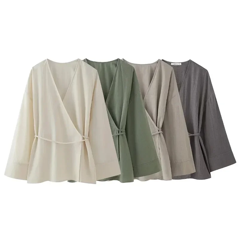 MUJER Kimono Woman Summer Long Sleeve Blouses For Women 2025 Vintage Y2k Top With Ties Loose Elegant And Youth Women's Blouses
MUJER Kimono Woman Summer Long Sleeve Blouses For Women 2025 Vintage Y2k Top With Ties Loose Elegant And Youth Women's Blouses