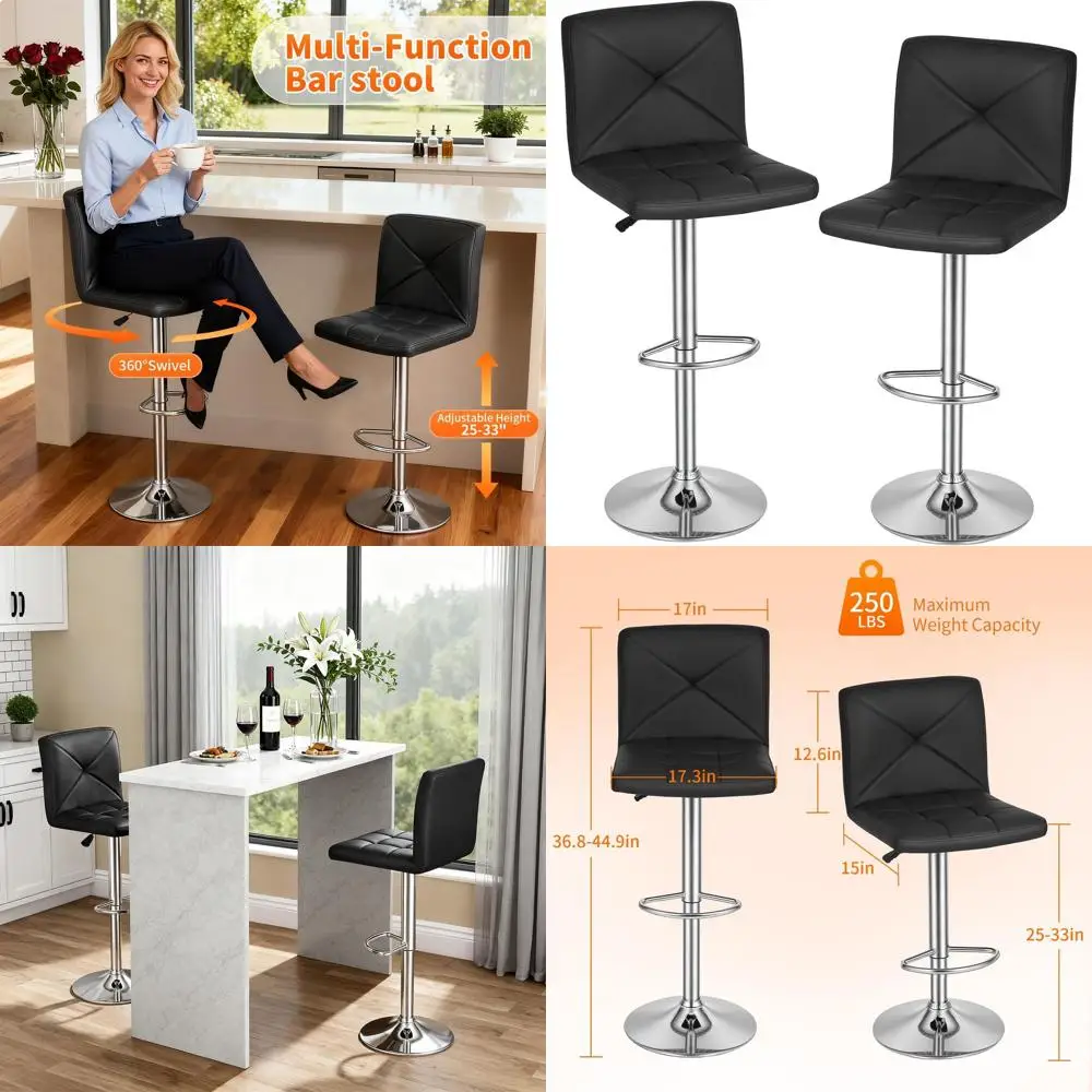 Set of 2 PU Leather Swivel Bar Stools, Adjustable Counter Height Chairs for Kitchen and Dining
Set of 2 PU Leather Swivel Bar Stools, Adjustable Counter Height Chairs for Kitchen and Dining