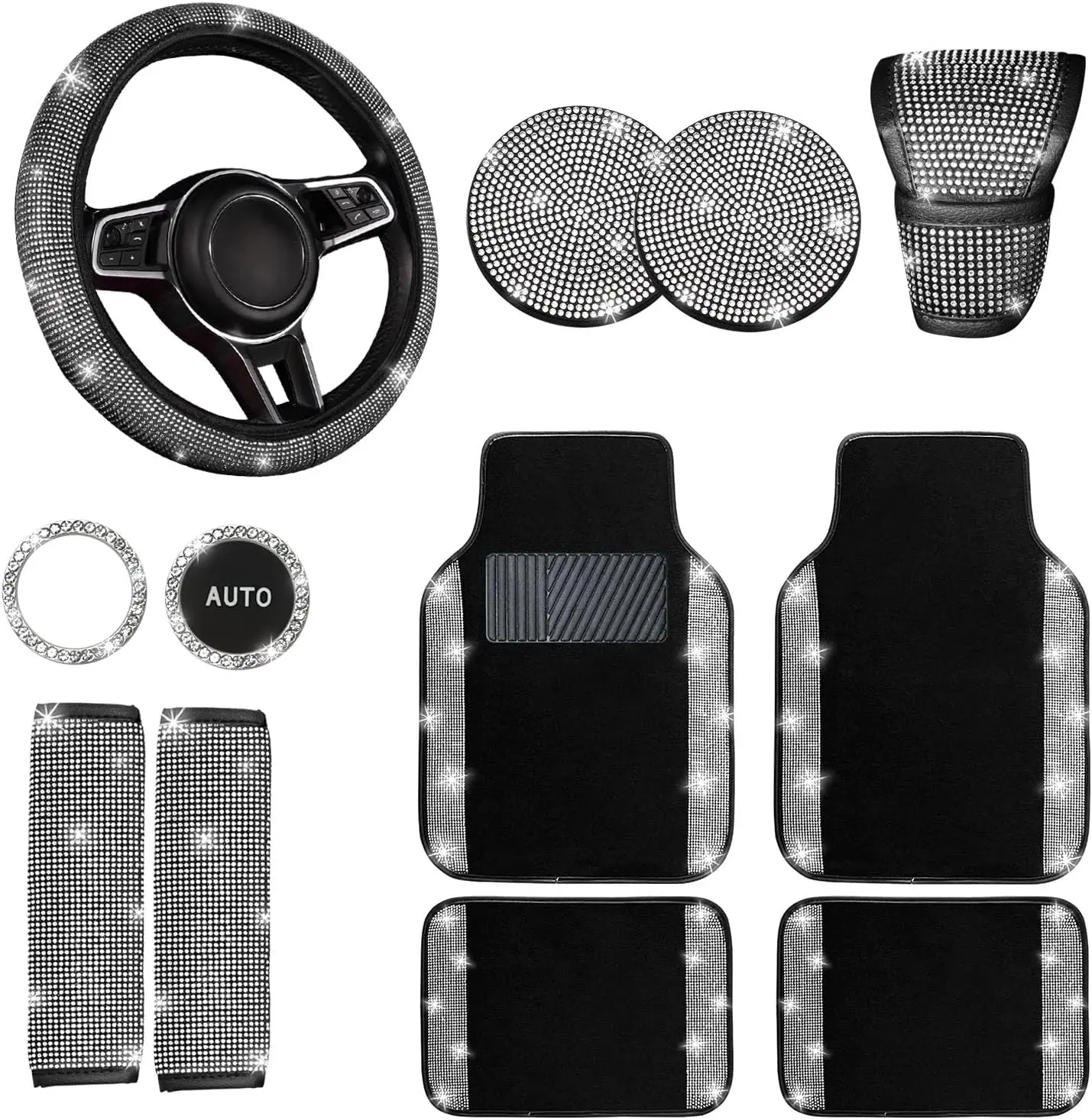 12 Pcs Bling Car Accessories Set for Women, Universal Fit Car SUV Truck Van Silver Floor Mats Steering Wheel Cover
12 Pcs Bling Car Accessories Set for Women, Universal Fit Car SUV Truck Van Silver Floor Mats Steering Wheel Cover