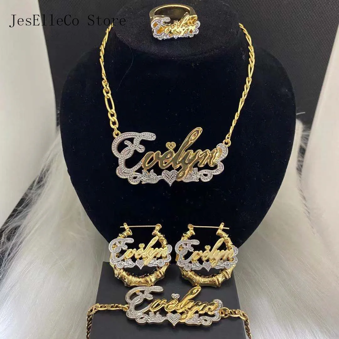 New Hoop Earrings Set for Women Custom Name Earrings Gold Plated 3D Nameplate Necklace Personalized Name Jewelry Set Gift
New Hoop Earrings Set for Women Custom Name Earrings Gold Plated 3D Nameplate Necklace Personalized Name Jewelry Set Gift