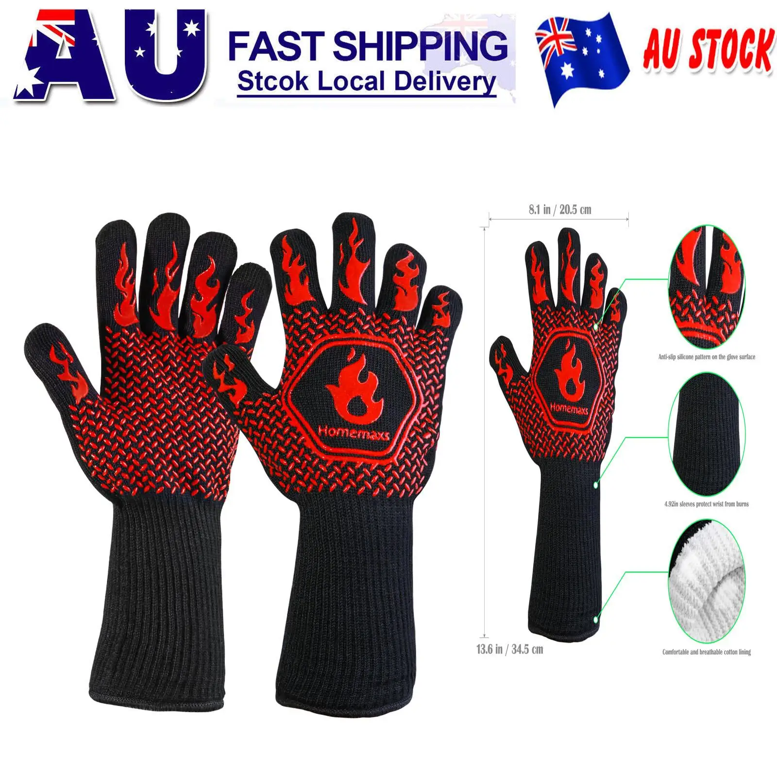 Heat Resistant Oven Mitts Black Gloves High Temp ≤800℃ BBQ Cooking Baking Non Slip Easy Clean Kitchen Accessories
Heat Resistant Oven Mitts Black Gloves High Temp ≤800℃ BBQ Cooking Baking Non Slip Easy Clean Kitchen Accessories
