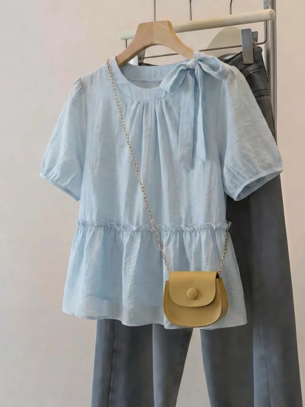 Light Blue Chiffon Short Sleeve Shirt Women's Summer New Style plus Size Young Looking Doll Shirt Korean Style Loose Fit Blouse
Light Blue Chiffon Short Sleeve Shirt Women's Summer New Style plus Size Young Looking Doll Shirt Korean Style Loose Fit Blouse