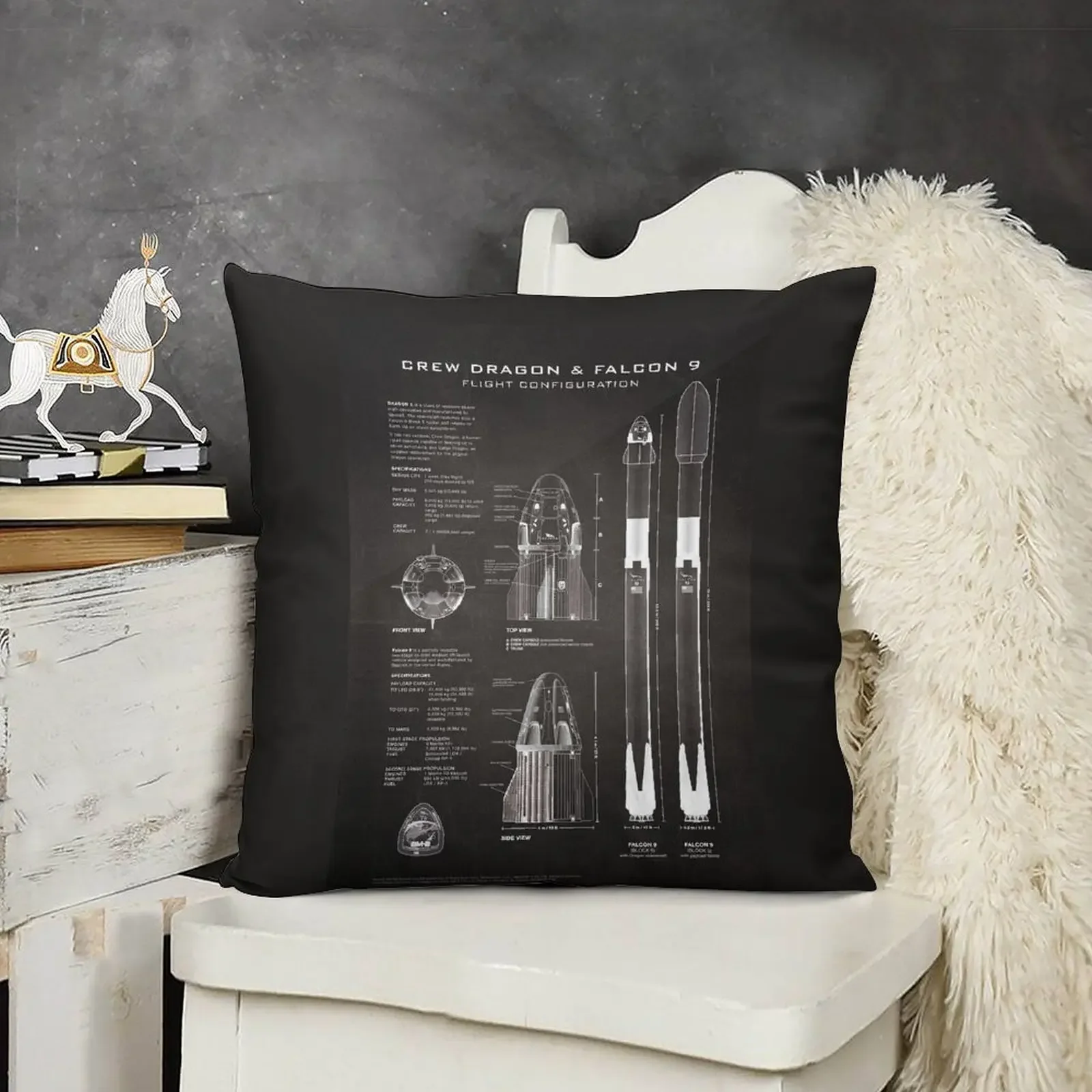 SpaceX Crew Dragon Spacecraft & Falcon 9 Rocket Blueprint in High Resolution (black) Throw Pillow Covers For Sofas pillow
SpaceX Crew Dragon Spacecraft & Falcon 9 Rocket Blueprint in High Resolution (black) Throw Pillow Covers For Sofas pillow