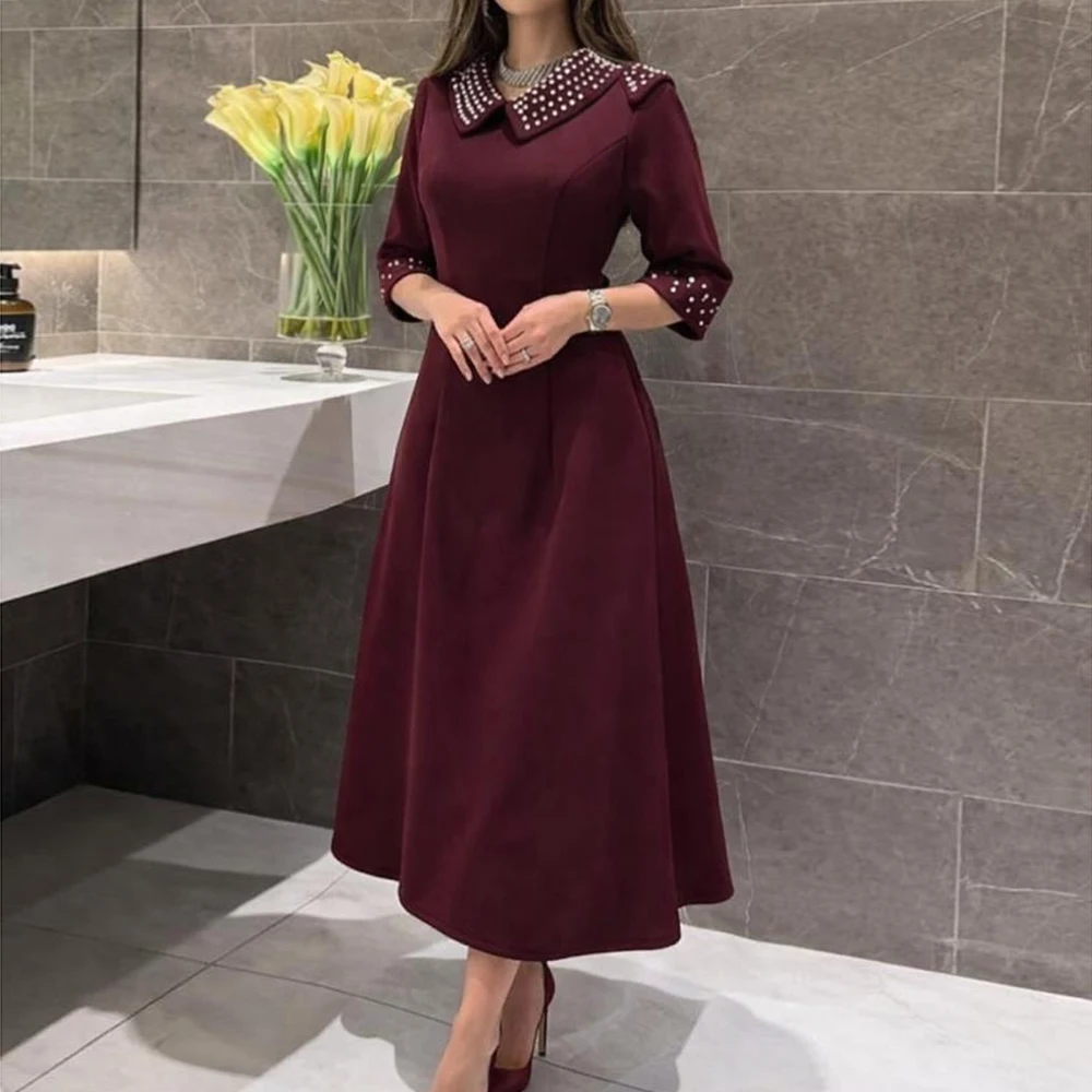 Women's A-line Evening Dresses Tea-length V-neck Three Quarter Sleeve Prom Gown Fashion Crystal Simple Draped Customized Gowns
Women's A-line Evening Dresses Tea-length V-neck Three Quarter Sleeve Prom Gown Fashion Crystal Simple Draped Customized Gowns
