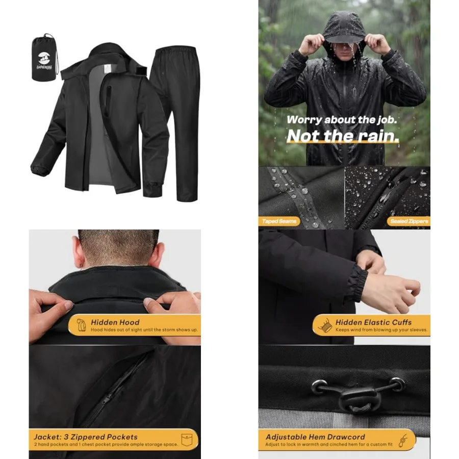 SaphiRose Men's Waterproof Rain Gear 2pcs/set Packable Rain Suit for Working Fishing
SaphiRose Men's Waterproof Rain Gear 2pcs/set Packable Rain Suit for Working Fishing