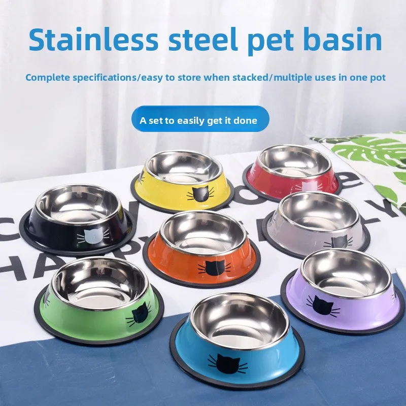 Stainless steel pet bowl cat face printing color steel dog bowl non-slip and anti-knock stainless steel dog food
Stainless steel pet bowl cat face printing color steel dog bowl non-slip and anti-knock stainless steel dog food