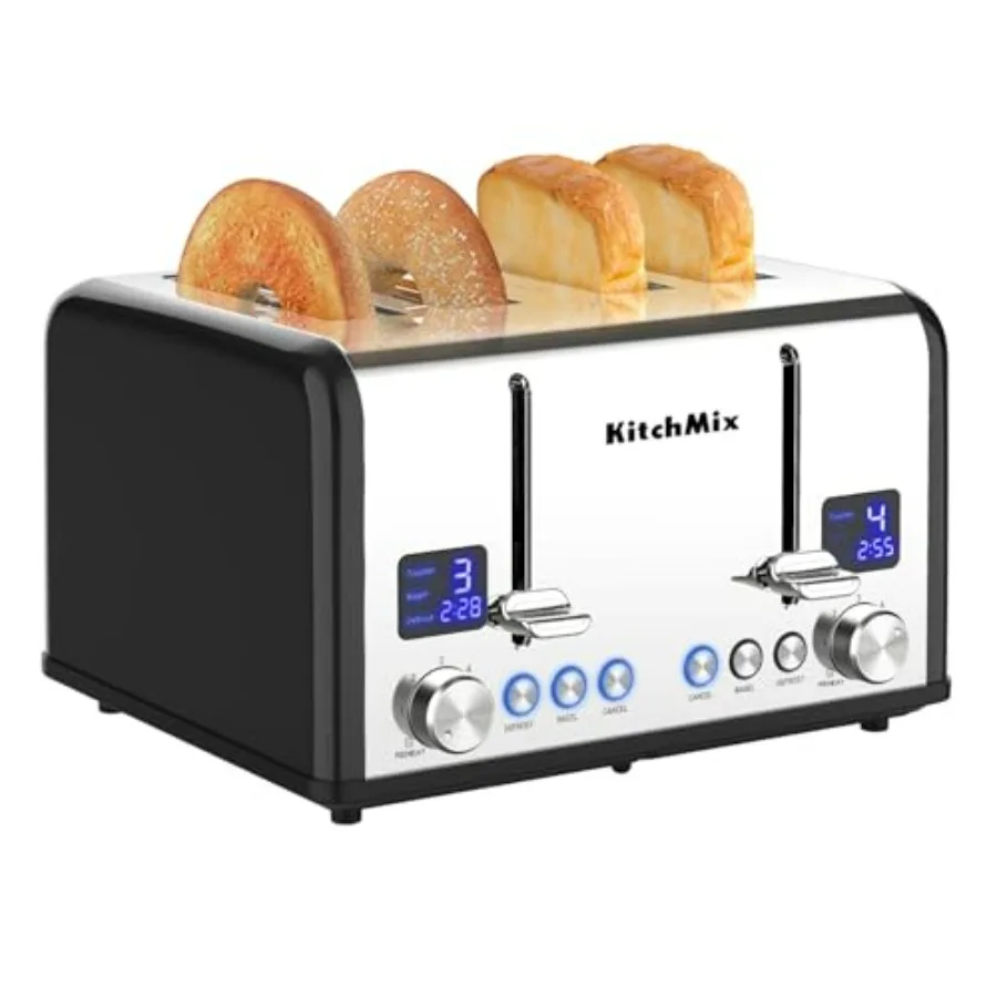 4-Slice Bagel Toaster with Stainless Steel Finish Black Color LCD Timer Extra Wide Slots Dual Screen Display Removable Crumb Tr
4-Slice Bagel Toaster with Stainless Steel Finish Black Color LCD Timer Extra Wide Slots Dual Screen Display Removable Crumb Tr