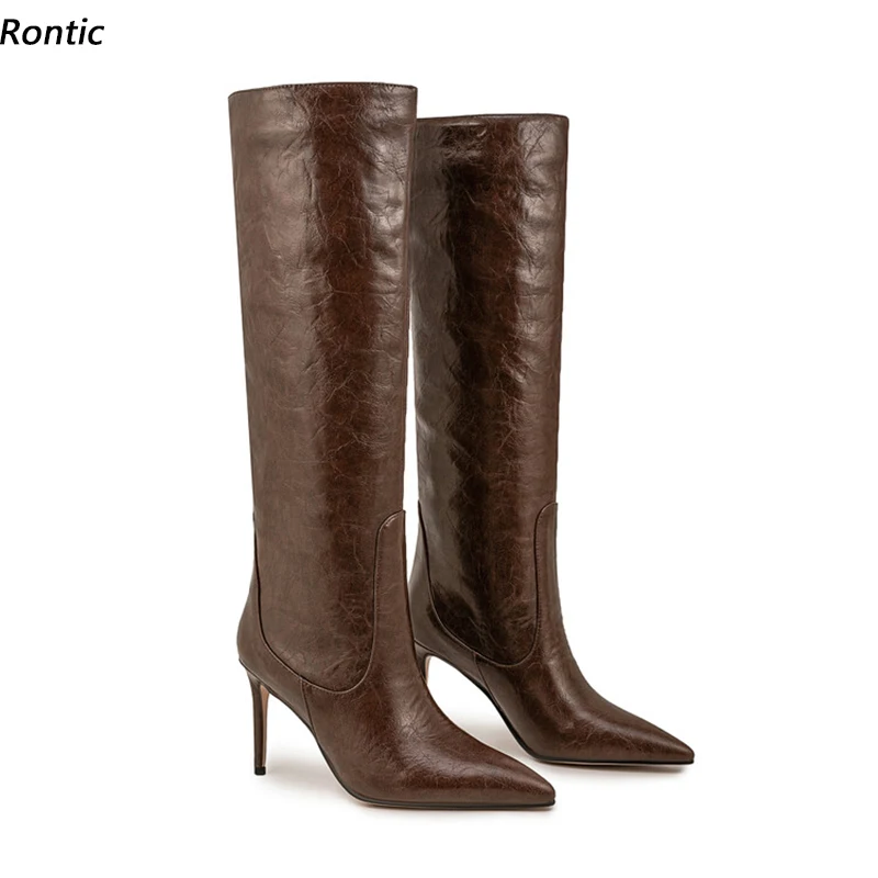 Rontic Handwork Women Winter Knee Boots Slip On Thin Heels Pointed Toe Beautiful Brown Black Daily Shoes Ladies Size 35-47
Rontic Handwork Women Winter Knee Boots Slip On Thin Heels Pointed Toe Beautiful Brown Black Daily Shoes Ladies Size 35-47