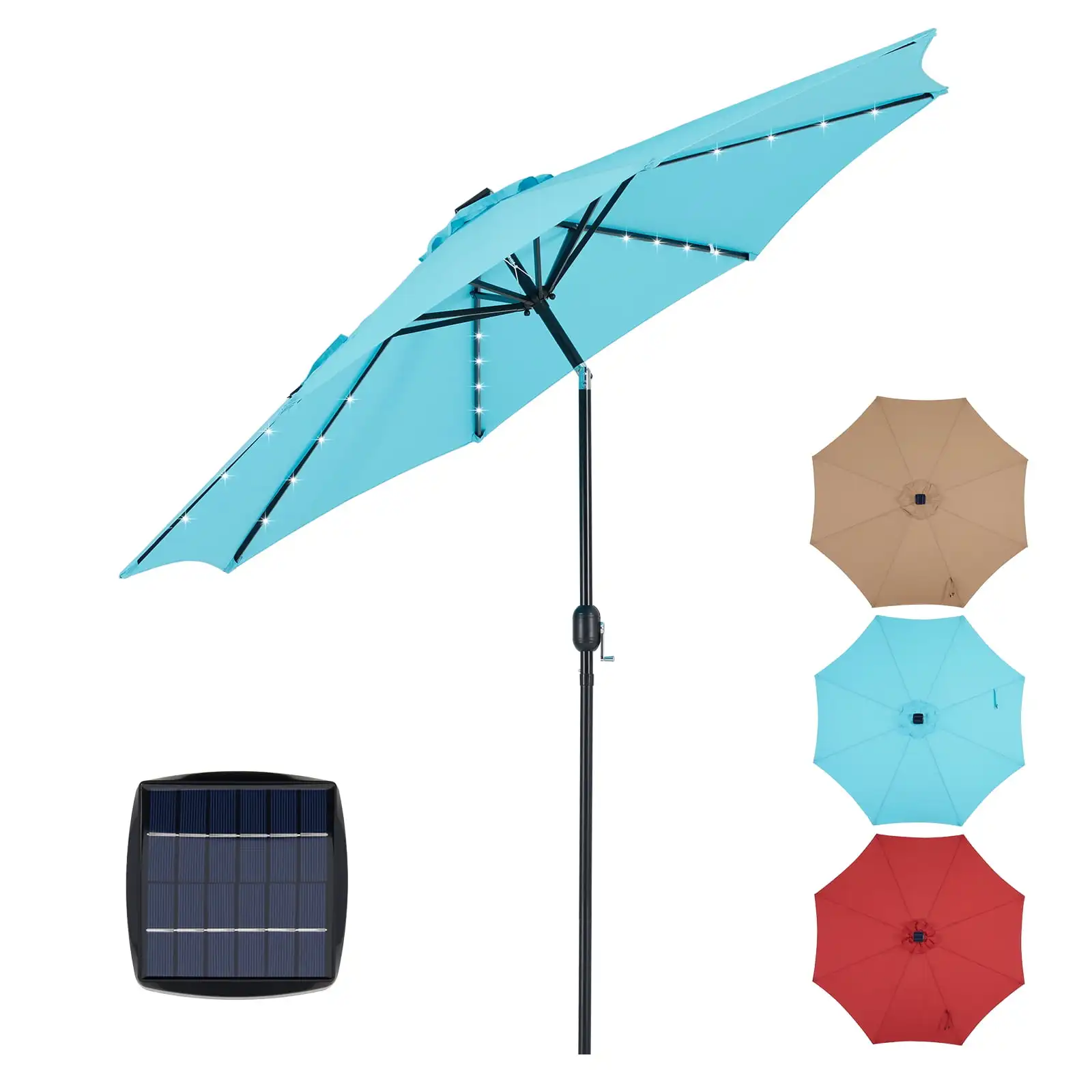 10 ft Outdoor Patio Umbrella with Solar LED Lights, Yard Umbrella with 8 Sturdy Ribs, Push Button Tilt and Crank, Blue
10 ft Outdoor Patio Umbrella with Solar LED Lights, Yard Umbrella with 8 Sturdy Ribs, Push Button Tilt and Crank, Blue