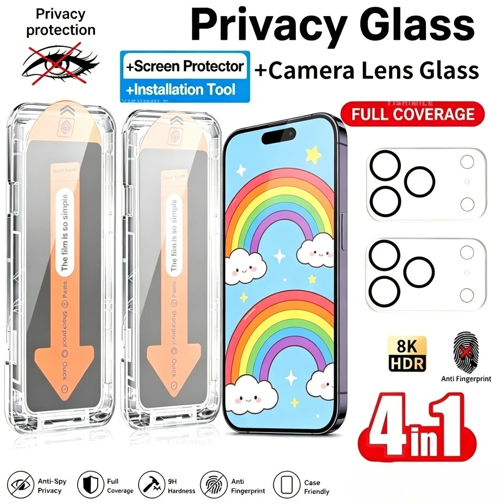 4-in-1 Privacy Full Screen Protector for iPhone 17 16 15 14 Pro Max 17e Air Camera Lens Glass for iPhone 13 12 11 Pro 15 14 Plus
4-in-1 Privacy Full Screen Protector for iPhone 17 16 15 14 Pro Max 17e Air Camera Lens Glass for iPhone 13 12 11 Pro 15 14 Plus