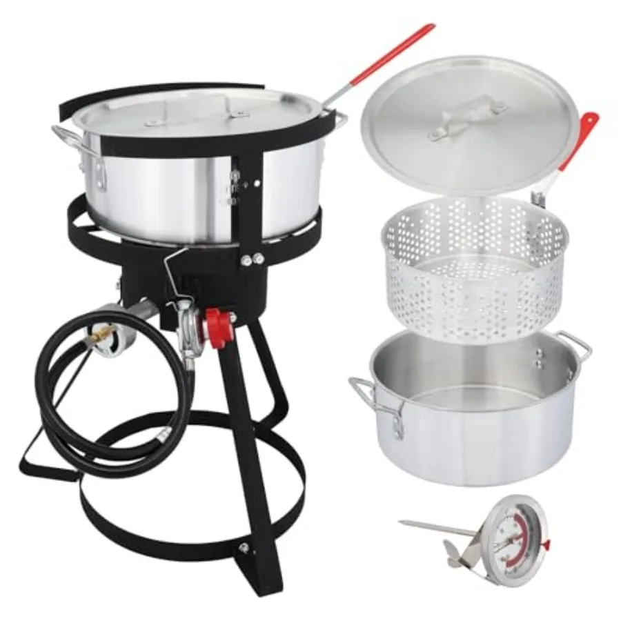 Propane Deep Fryer with 10QT Aluminum Fryer Pot and 6.7QT Strainer Basket 55 000 BTU Propane Burner Built-in Thermometer Outdoo
Propane Deep Fryer with 10QT Aluminum Fryer Pot and 6.7QT Strainer Basket 55 000 BTU Propane Burner Built-in Thermometer Outdoo