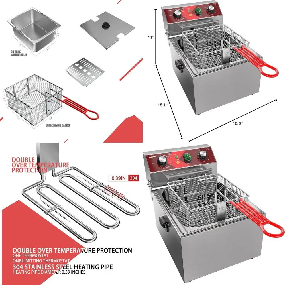 Электрическая фритюрница с одним баком, 10 л, с 60-минутным таймером, 1800 Вт, 120 В для домашнего и ресторана
Электрическая фритюрница с одним баком, 10 л, с 60-минутным таймером, 1800 Вт, 120 В для домашнего и ресторана