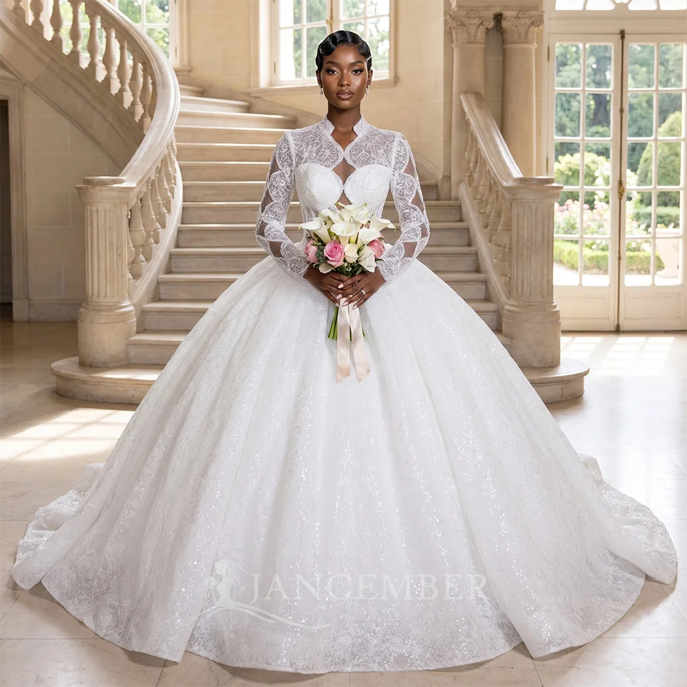 Glitter High Neck Customized Wedding Dresses Classic Long Sleeves Shiny Tulle Ball Gown Princess Bridal Gown Vestido De Novia
Glitter High Neck Customized Wedding Dresses Classic Long Sleeves Shiny Tulle Ball Gown Princess Bridal Gown Vestido De Novia