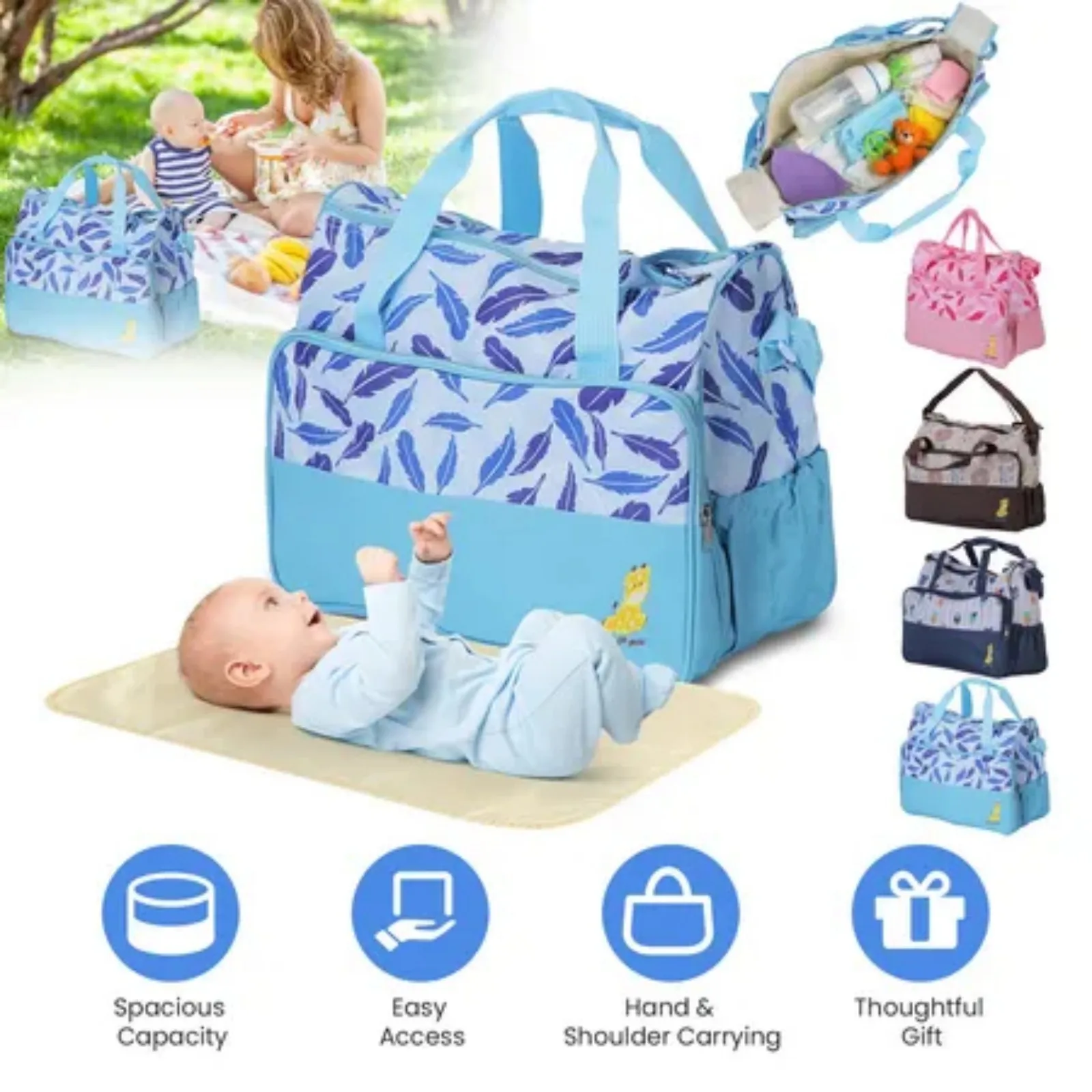 5Pcs Baby Nappy Diaper Bags Set Mummy Diaper Handbags with Diaper Pad Food Bag Bottle Bag Travel Tote Bags For Mom Dad
5Pcs Baby Nappy Diaper Bags Set Mummy Diaper Handbags with Diaper Pad Food Bag Bottle Bag Travel Tote Bags For Mom Dad