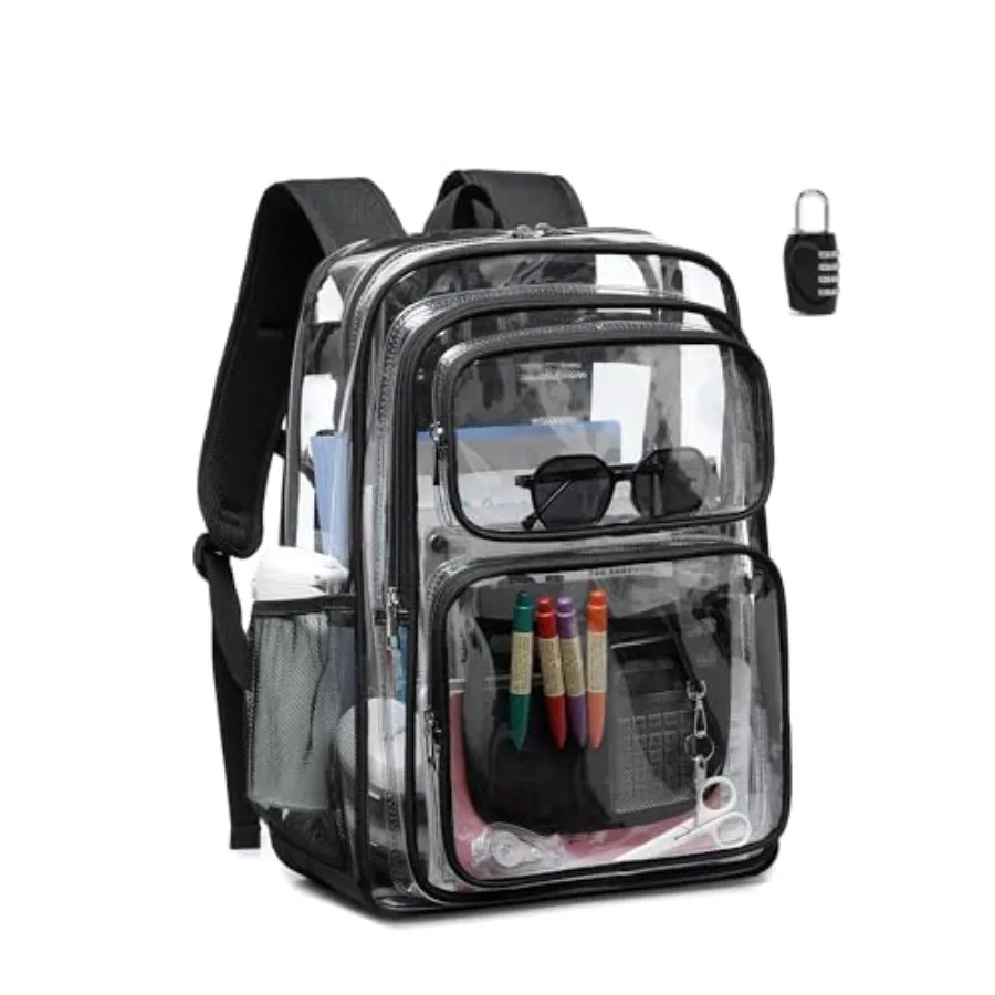 Clear Backpack Heavy Duty -18 Inch Extra Large Bookbag 3 Front Pockets and Lock for Stadium Events, Travel, Work, College
Clear Backpack Heavy Duty -18 Inch Extra Large Bookbag 3 Front Pockets and Lock for Stadium Events, Travel, Work, College
