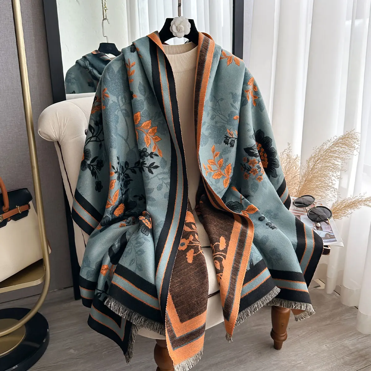 Elegant Flowers Jacquard Pashmina Imitation Cashmere Scarf Winter Thick Warmth Two-Sided Shawl Coldproof Windproof Blanket Scarf
Elegant Flowers Jacquard Pashmina Imitation Cashmere Scarf Winter Thick Warmth Two-Sided Shawl Coldproof Windproof Blanket Scarf