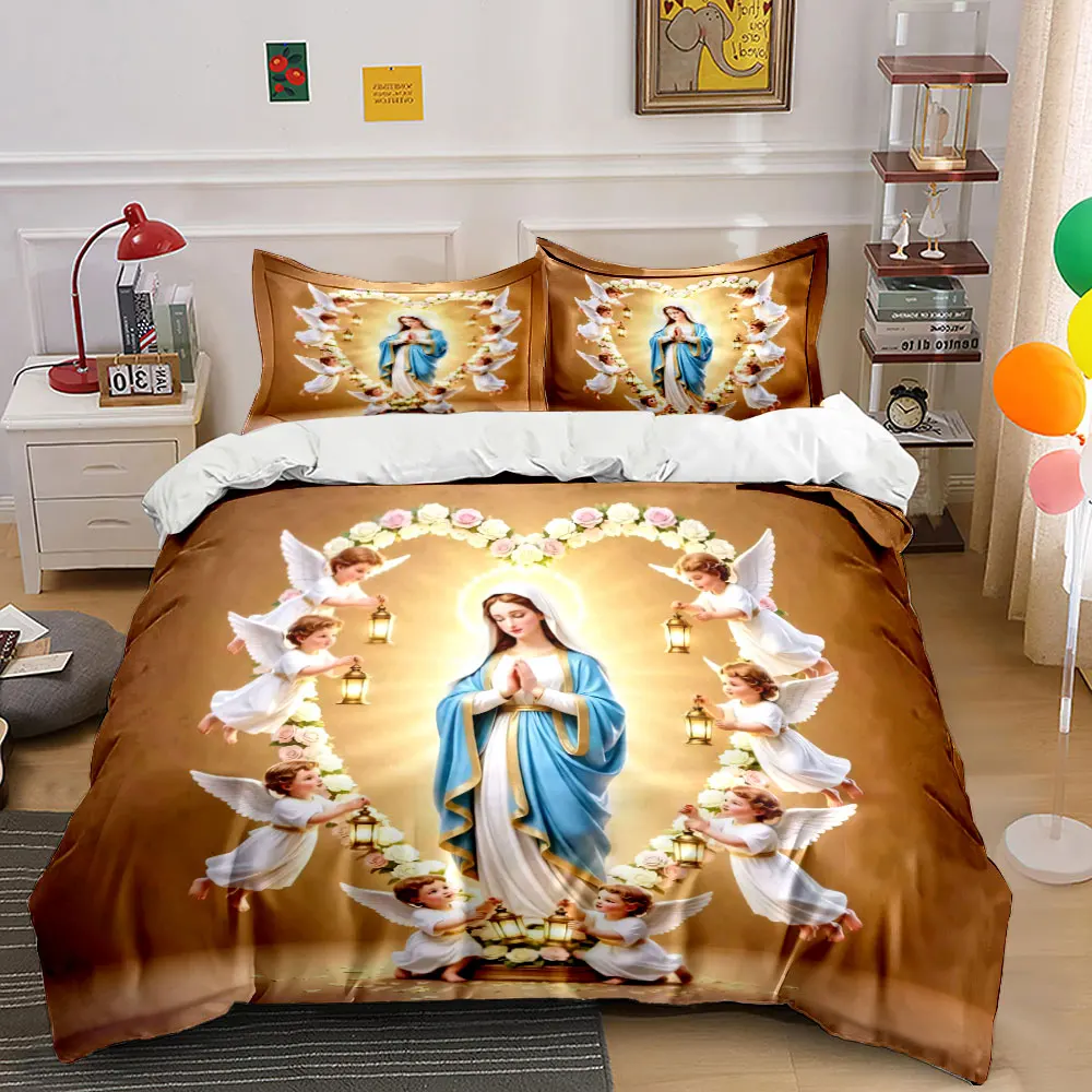 Virgin Mary Angel Wreath Bedding Set, Religious Christian Art Print Duvet Cover 2 Pillowcases Single Double King Queen, Gift
Virgin Mary Angel Wreath Bedding Set, Religious Christian Art Print Duvet Cover 2 Pillowcases Single Double King Queen, Gift