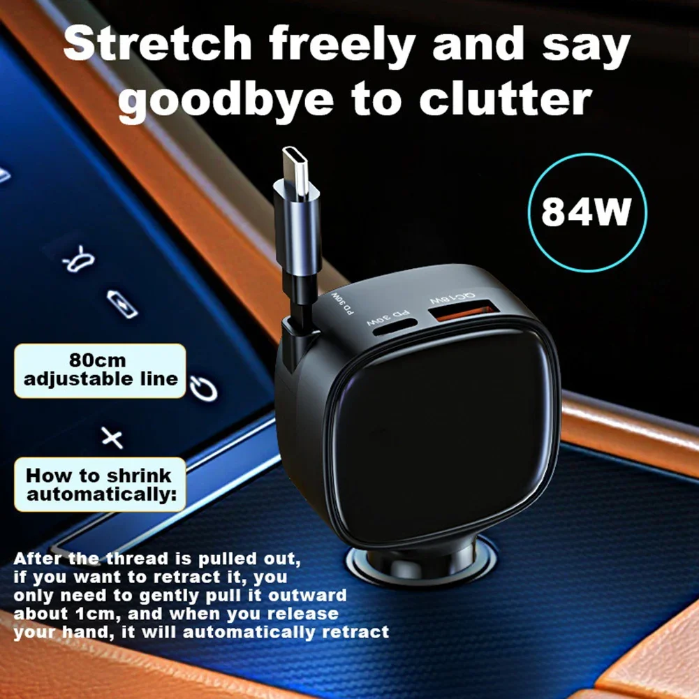 High Quality 84W Car MP3 Player PD TC Fast Car Charger With 2 Retractable Cables For Phone Automotive Electronics
High Quality 84W Car MP3 Player PD TC Fast Car Charger With 2 Retractable Cables For Phone Automotive Electronics