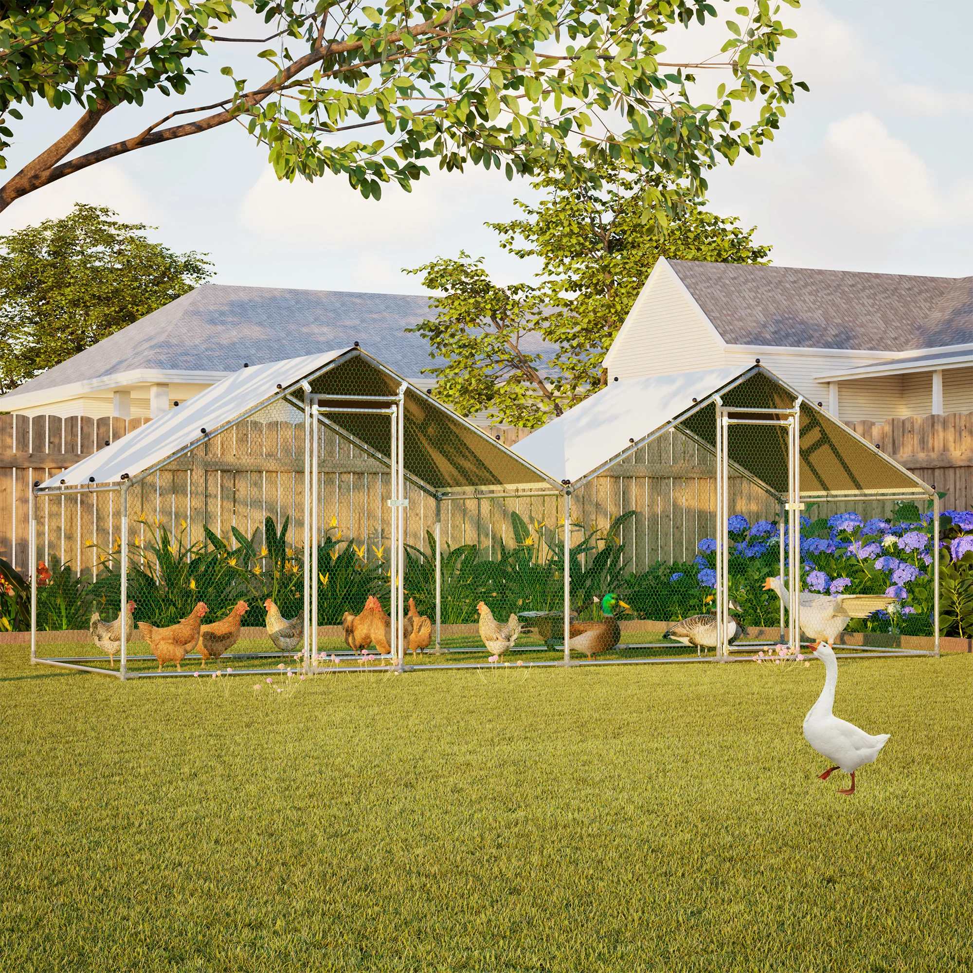 20'×6.7'×6.7' Large Double Peak Walk-In Chicken Coop, Galvanized Steel Frame, Rain & Uv Resistant Canopy, Durable Outdoor Poultry Shelter For Backyard
20'×6.7'×6.7' Large Double Peak Walk-In Chicken Coop, Galvanized Steel Frame, Rain & Uv Resistant Canopy, Durable Outdoor Poultry Shelter For Backyard
