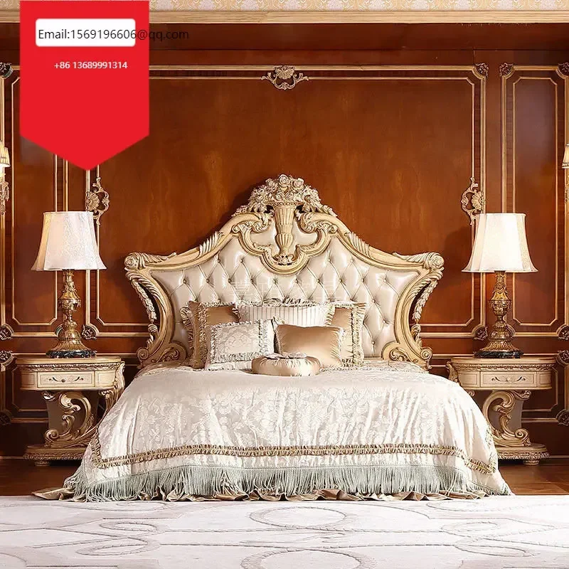 Custom European solid wood double bed leather bed villa carved retro luxury bedroom princess bed
Custom European solid wood double bed leather bed villa carved retro luxury bedroom princess bed