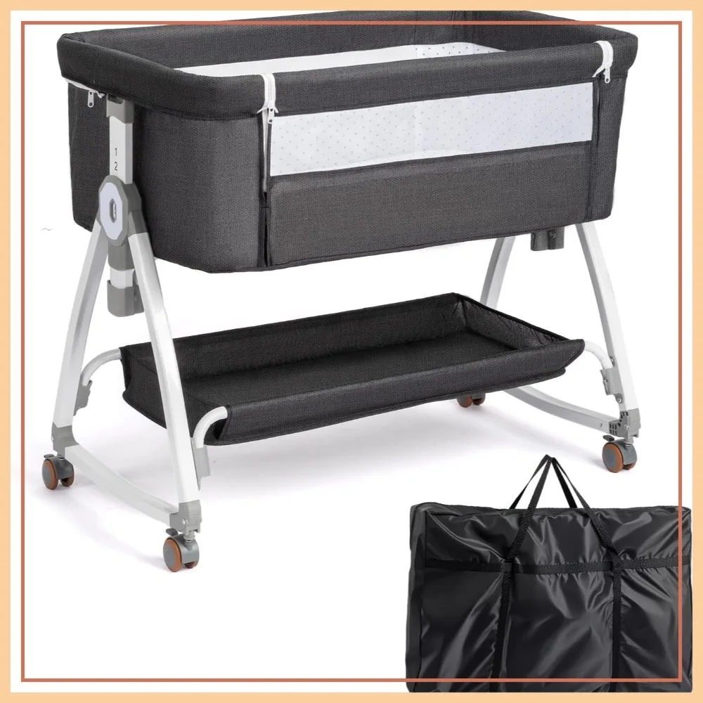 3-in-1 Bedside Bassinet with Mattress & Wheels, 6 Height Adjustable, Easy Folding Portable Crib for Newborn
3-in-1 Bedside Bassinet with Mattress & Wheels, 6 Height Adjustable, Easy Folding Portable Crib for Newborn