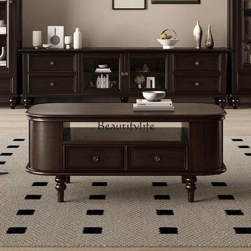 American rural retro all-solid wood coffee table TV cabinet combination small apartment
American rural retro all-solid wood coffee table TV cabinet combination small apartment