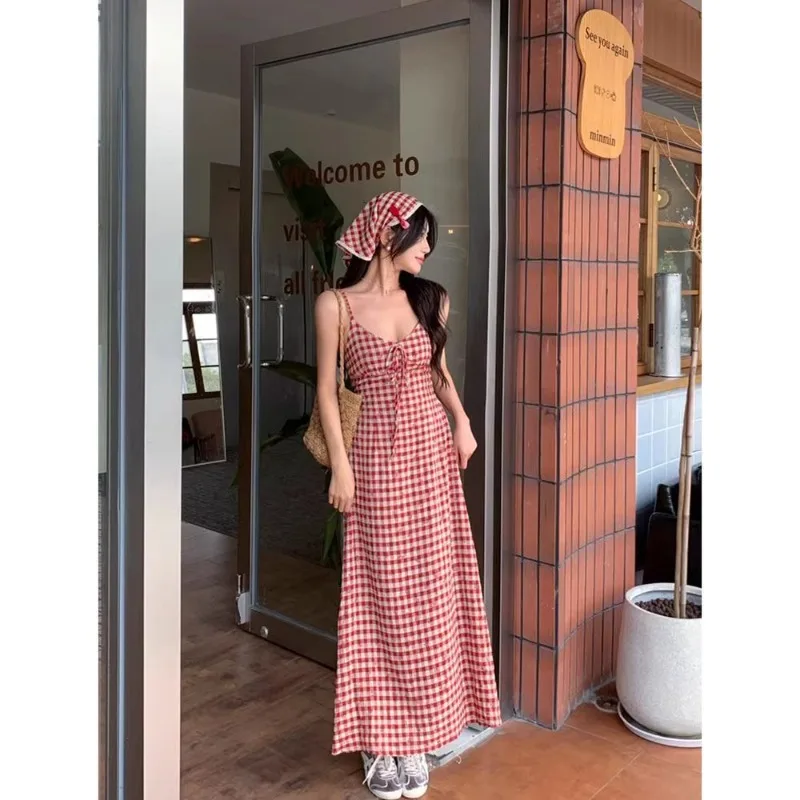 Vintage Plaid Maxi Dress Women Vacation Beach Sexy Backless Spaghetti Strap Dresses Summer Korean A Line Long Vestidos Y2k 원피스
Vintage Plaid Maxi Dress Women Vacation Beach Sexy Backless Spaghetti Strap Dresses Summer Korean A Line Long Vestidos Y2k 원피스