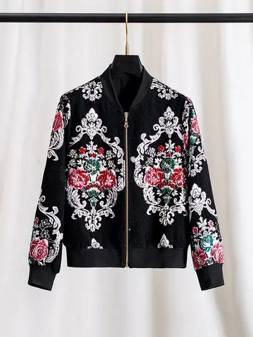 Veste bombardier Vintage en velours côtelé pour femme, manteau de Baseball épais avec perles et strass, élégant et décontracté, automne-hiver