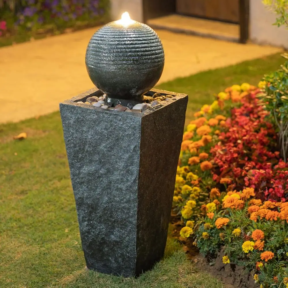 LED-lit Sphere Pedestal Outdoor Water Fountain, 31.7”H for Patio Deck
LED-lit Sphere Pedestal Outdoor Water Fountain, 31.7”H for Patio Deck