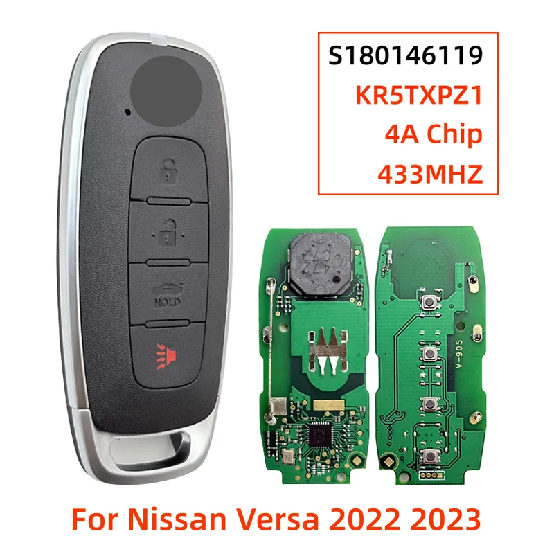 KR5TXPZ1 S180146119 285E3-6LY1A 4 Button Smart Keyless Remote Key Fob 433.92MHz 4A Chip For Nissan Sentra Versa 2022 2023 2024
KR5TXPZ1 S180146119 285E3-6LY1A 4 Button Smart Keyless Remote Key Fob 433.92MHz 4A Chip For Nissan Sentra Versa 2022 2023 2024