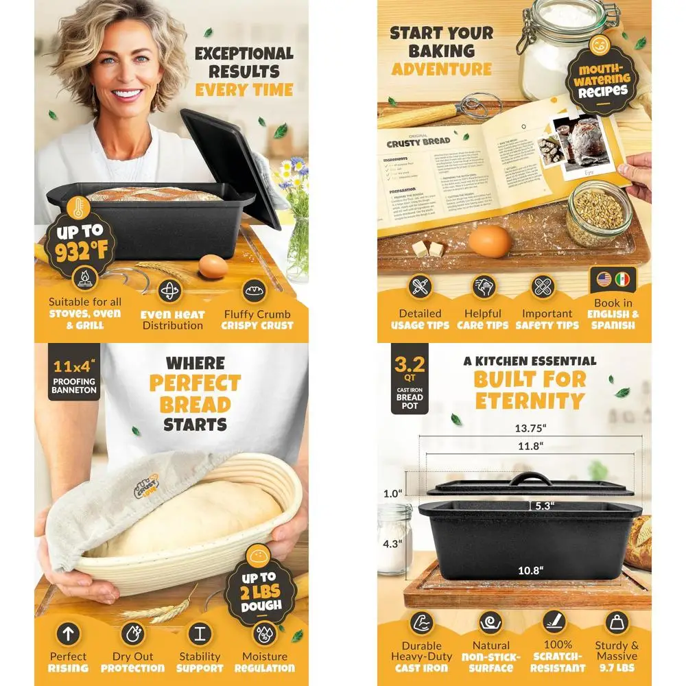 Regular Size Cast Iron Dutch Oven for Bread Baking, Including Sourdough Bread Supplies - 3.2 QT Bread Pan with Lid
Regular Size Cast Iron Dutch Oven for Bread Baking, Including Sourdough Bread Supplies - 3.2 QT Bread Pan with Lid