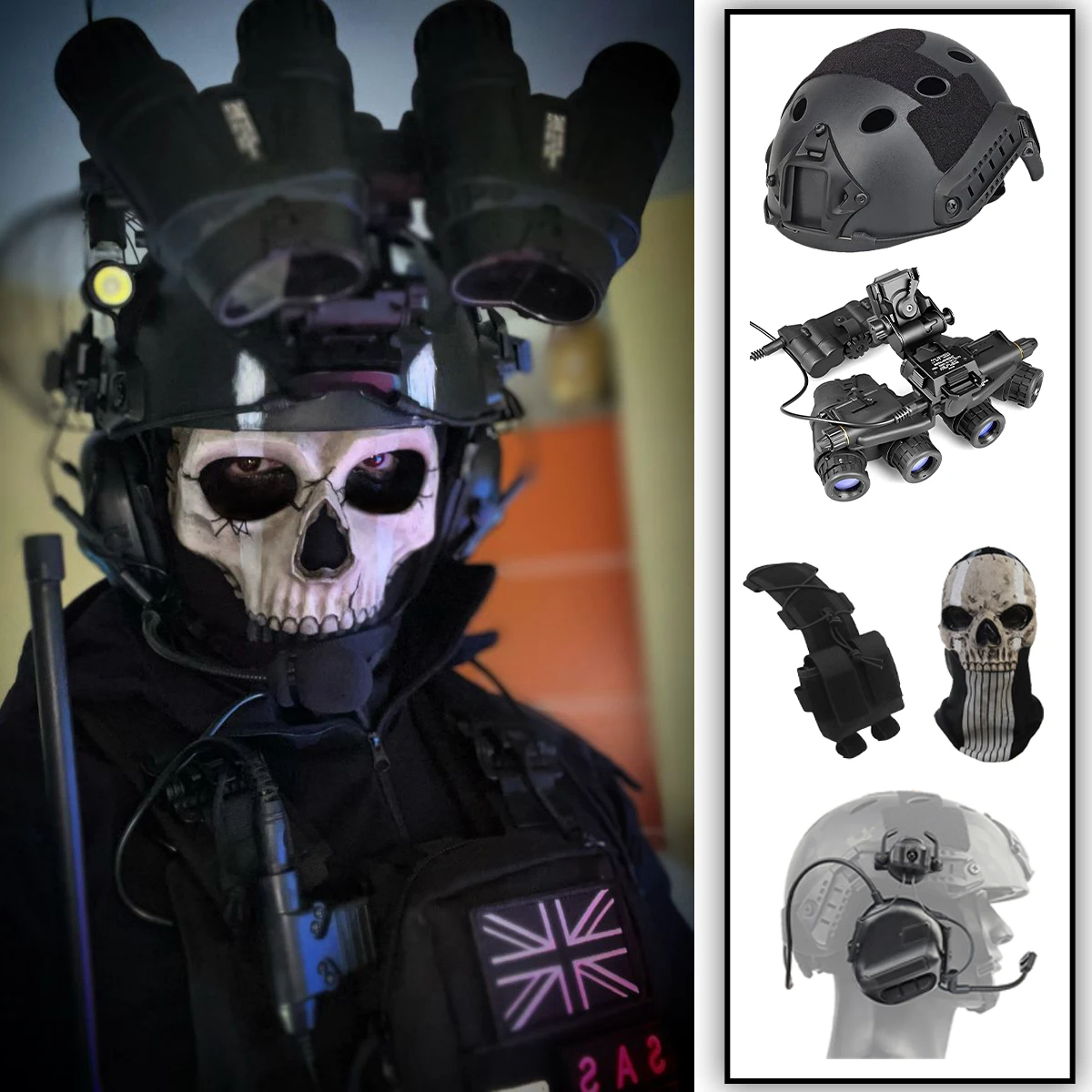Cod Airsoft Helmet Set with Four-Eye Night Vision Model Tactical Headset Mask Weight Bag for Role-Playing Cs Shooting Games
Cod Airsoft Helmet Set with Four-Eye Night Vision Model Tactical Headset Mask Weight Bag for Role-Playing Cs Shooting Games