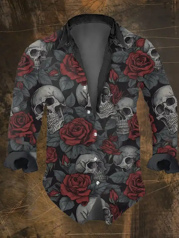Halloween Men's Dark Skull Prints Casual Long Sleeve Shirt-Vintage Skull Floral Print,Regular Fit,Lapel Collar, Polyester Blend
Halloween Men's Dark Skull Prints Casual Long Sleeve Shirt-Vintage Skull Floral Print,Regular Fit,Lapel Collar, Polyester Blend
