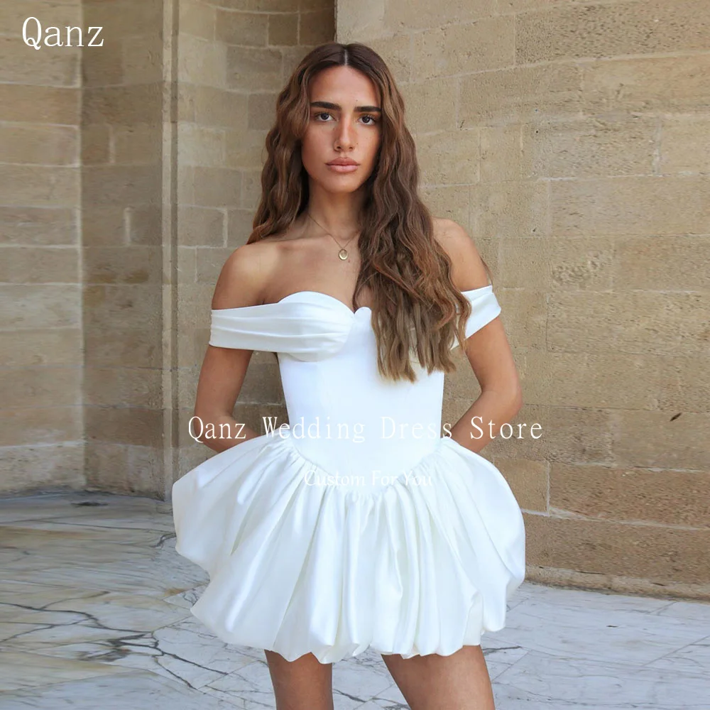 Qanz Mini White Satin Wedding Dresses Bride Off The Shoulder Backless Short Vestidos De Novia Sweetheart Bridal Gowns Customized
Qanz Mini White Satin Wedding Dresses Bride Off The Shoulder Backless Short Vestidos De Novia Sweetheart Bridal Gowns Customized